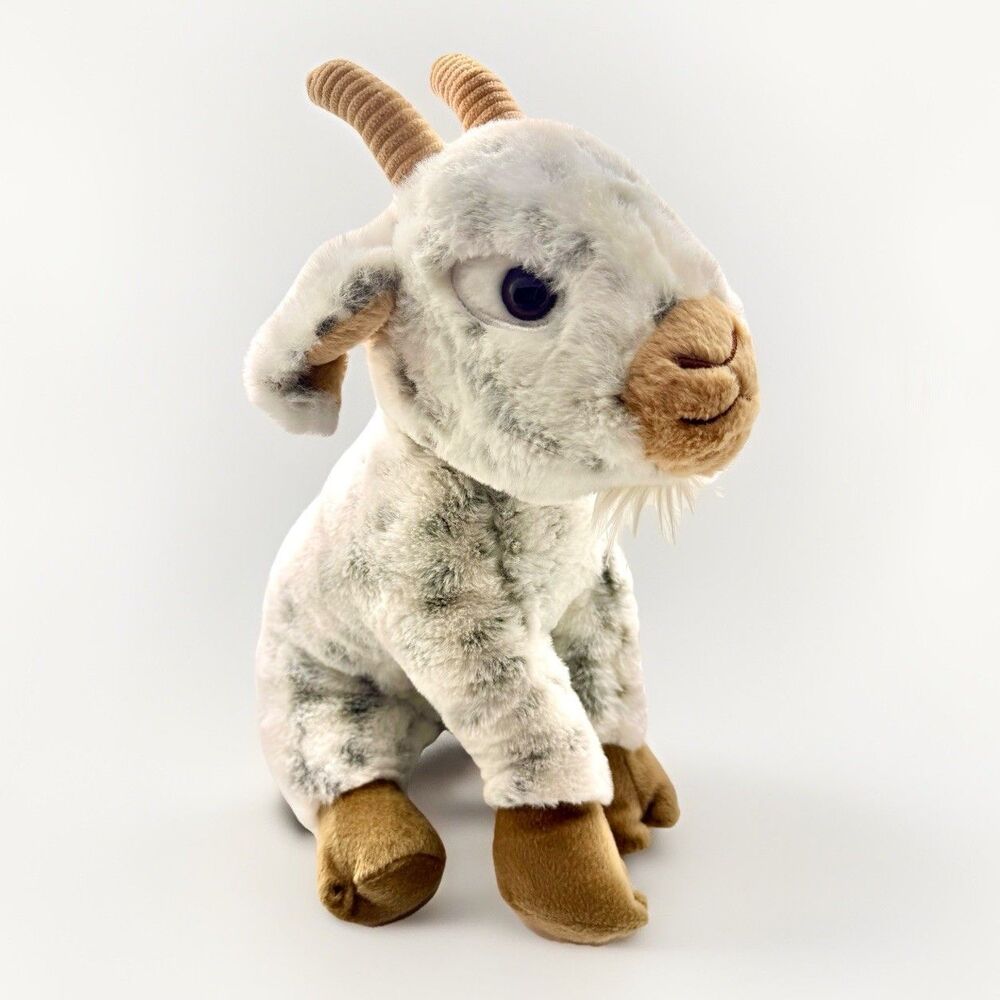 The Petting Zoo Recycled Spotted Goat Plush Stuffed Animal White Grey 12"